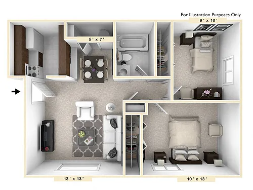 Floor plan The Sportsman 2 BR 1 BA