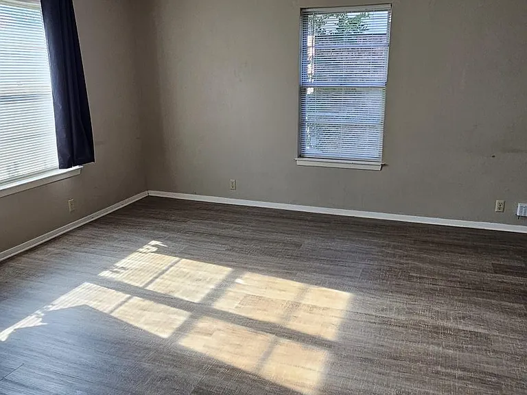 New luxury vinyl plank flooring in the living room and hallway.