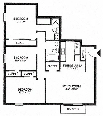 Floor plan 3 Bed 2 Bath Small