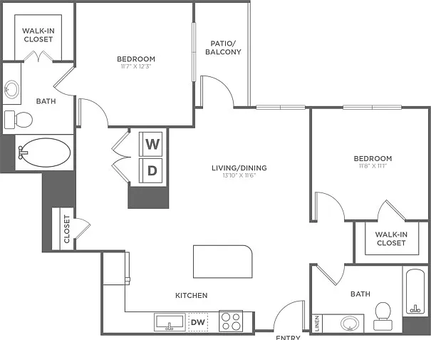 Two Bedroom Two Bath (1,109 SF) Two Bedroom Two Bath (1,109 SF)