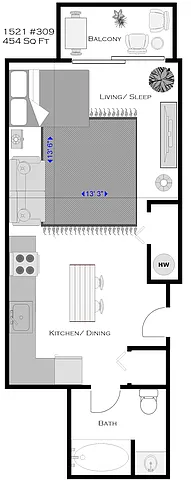 Floor plan Studio-South Facing