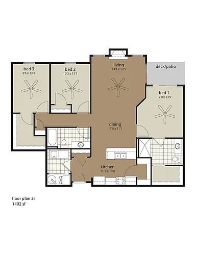Floor plan 3B 1402 sf
