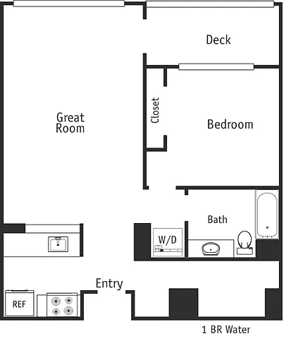 Floor plan 1 Bed Water 825
