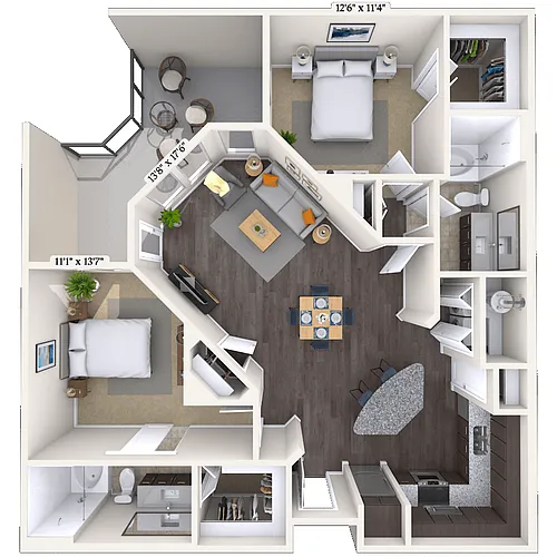Floor plan Traditional 2x2 1123-1132 SF