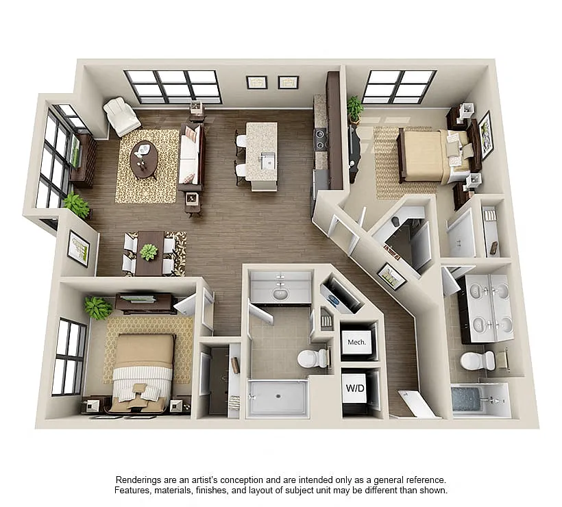 Floor plan 2 Bed 2 Bath-Burton