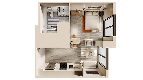 Floor plan East Studio City View B Furnished