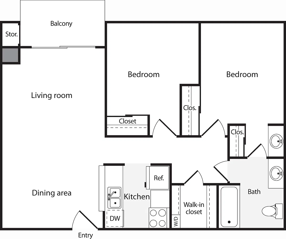 Floor plan 2 Bedroom A with WD