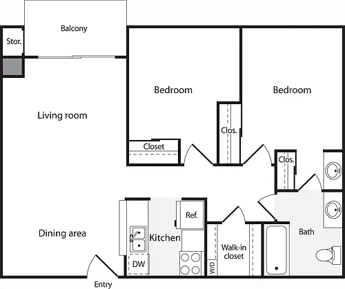 Floor plan 2 Bedroom A with WD