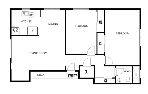 Floor plan 2 Bed, 1.00 Bath