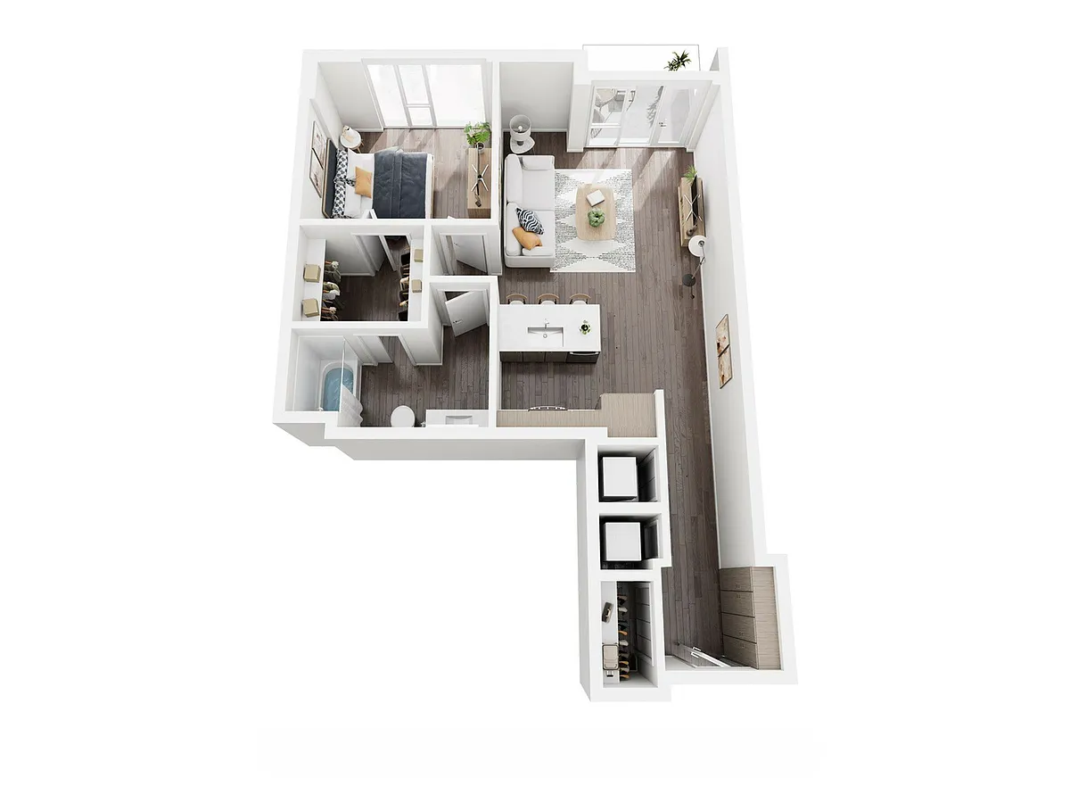 Floor plan 1 Bed, 1 Bath - J