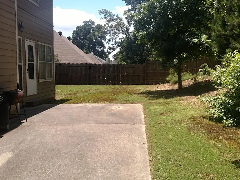 Private backyard, pation and the acers of woods at the back