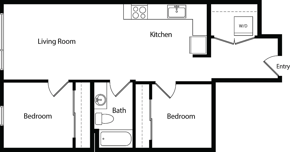 Floor plan Two Bedroom One Bath B