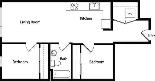 Floor plan Two Bedroom One Bath B