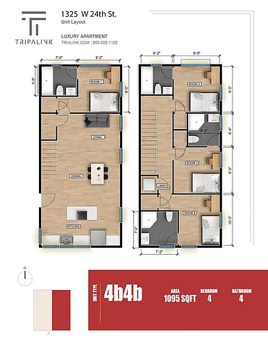 Floor plan 4 Bed 4 Bath - 1095 sqft