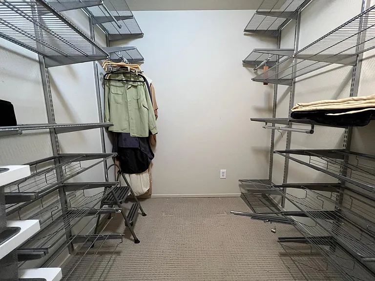 Giant, master walk-in Elfa-organized close