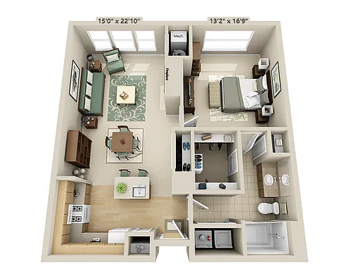 Floor plan One Bedroom A1K