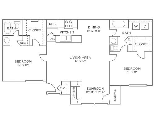 Floor plan Two Bedroom Luxury - Newly Renovated