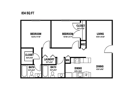 Floor plan 834 SQ FT
