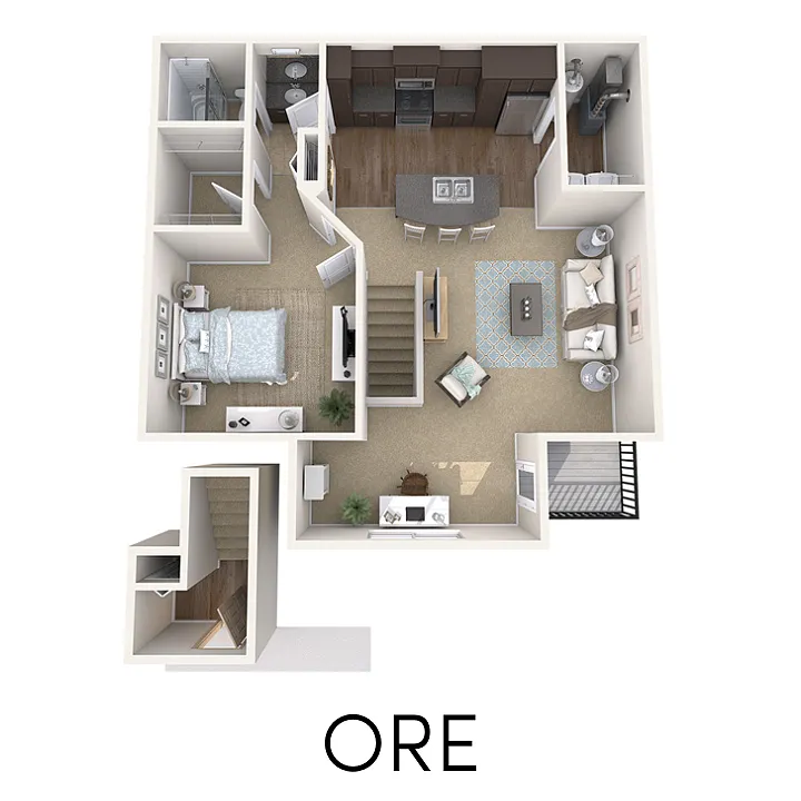 Floor plan ORE 1 Bedroom 1 Bath Apartment