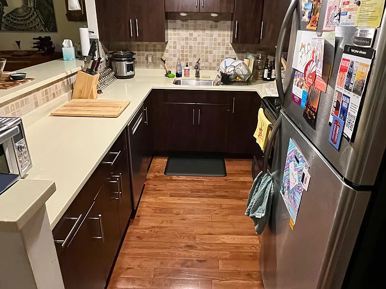 Kitchen with generous countertop and cabinet space.