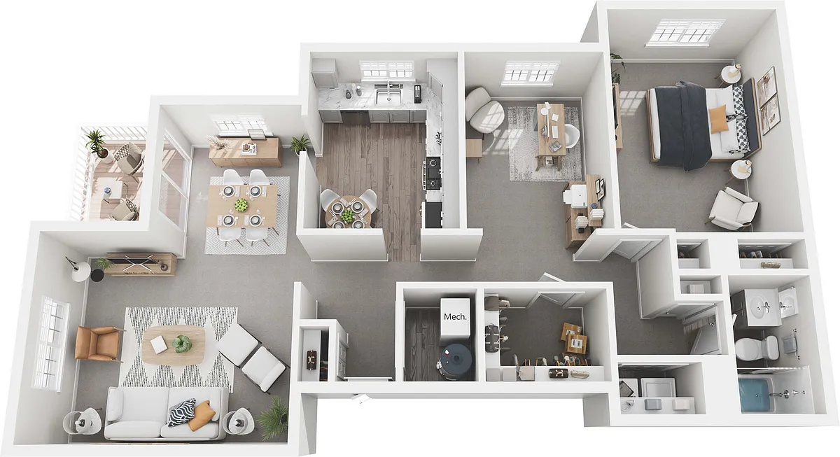 Floor plan The Carlisle - 1BR 1 BA Den