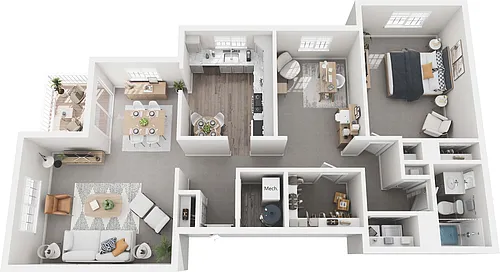Floor plan The Carlisle - 1BR 1 BA Den