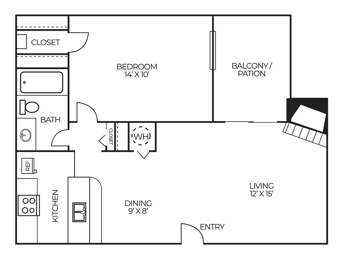 Floor plan A16 | 1 Bed | 1 Bath | Classic