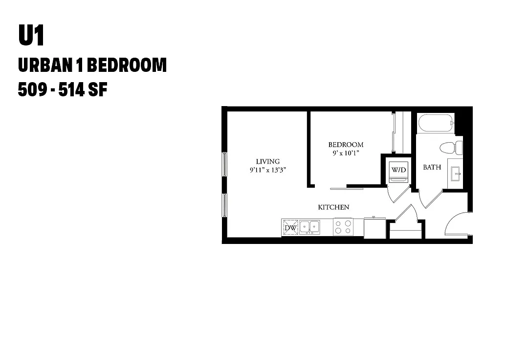 Floor plan Urban One Bedroom U1
