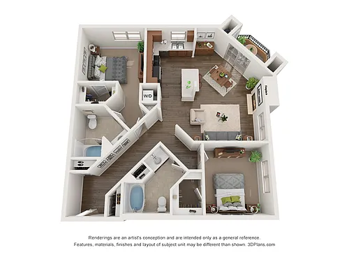 Floor plan 2 Bed, 2 Bath