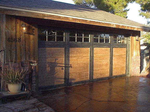 front garage and stained driveway