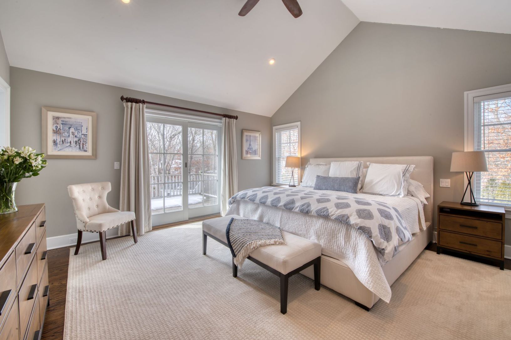  2nd floor spacious primary bedroom with private balcony