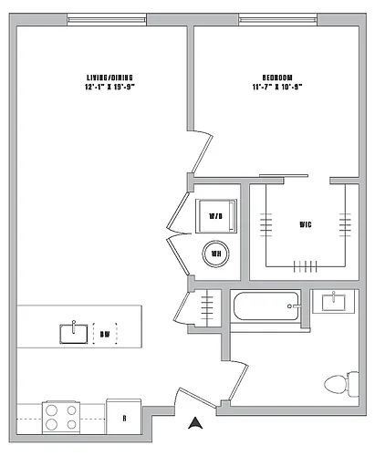 Floor plan 1 Bed-1 Bath-A2