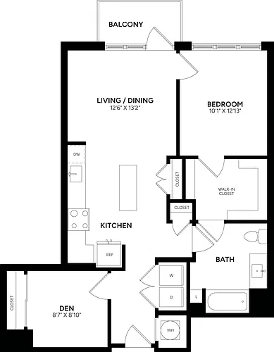 Floor plan 1 Bed/ 1 Bath Den-B03 Type A