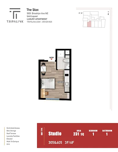 Floor plan Studio - 231 sqft