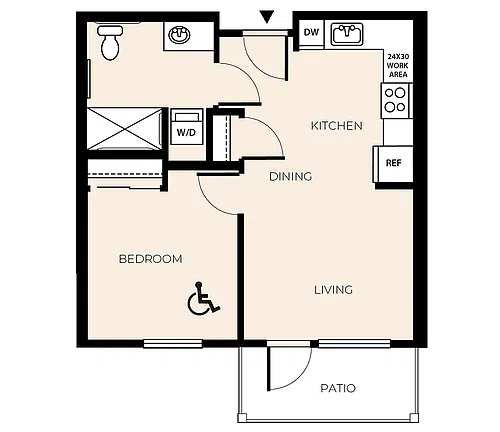 Floor plan 1 Bed 1 Bath (A11A)