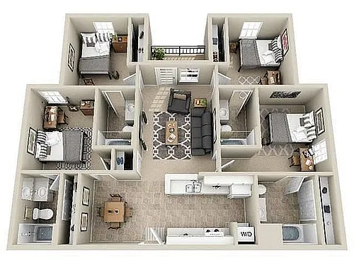 Floor plan 4BD/4BA Renovated Unfurnished