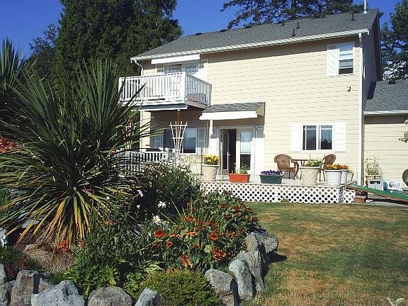 Look over small pond/flower area