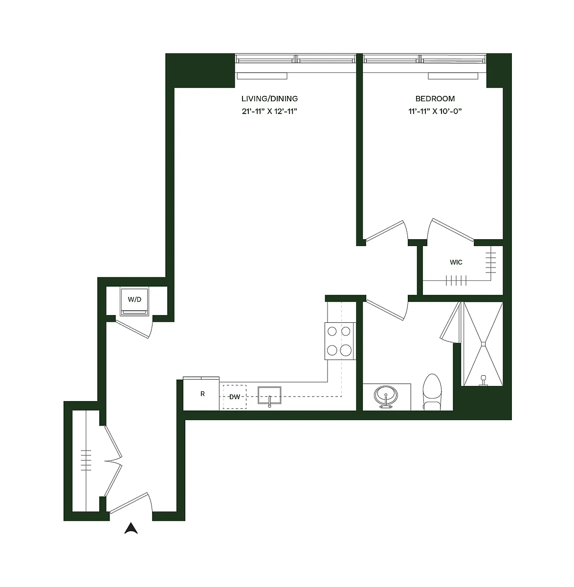 Floor plan Residence 11 - South: 1BR 1BA