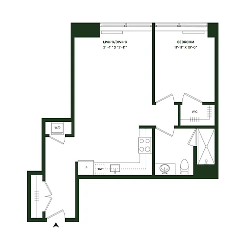 Floor plan Residence 11 - South: 1BR 1BA