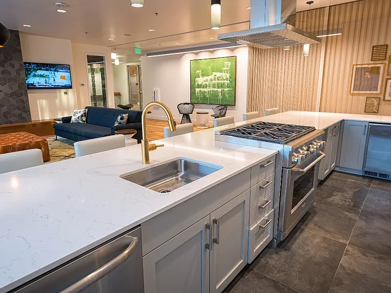 Cozy up by the fire or host friends for dinner in this resident lounge