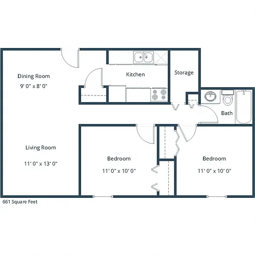 Floor plan Two Bedroom 21A