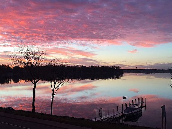 Sunset lake view from deck