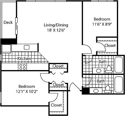 Floor plan 2 Bed 720-1620 SW