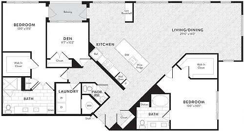 Floor plan D2 - 2 Bed_2 Bath Den