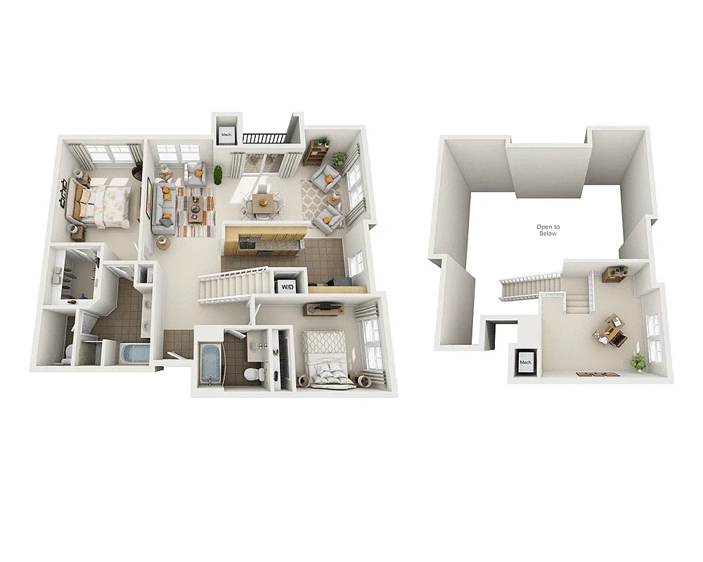 Floor plan Two Bedroom with Loft B2ML