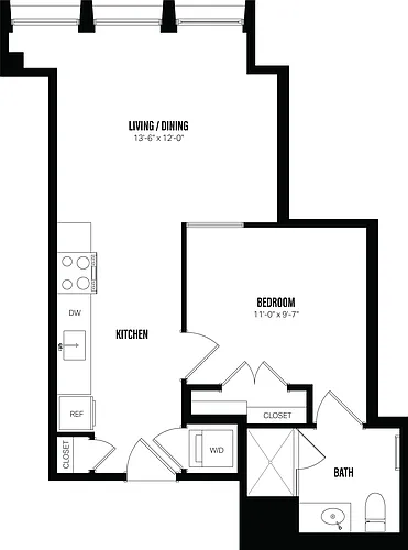 Floor plan Junior 1 Bed/1 Bath-B7