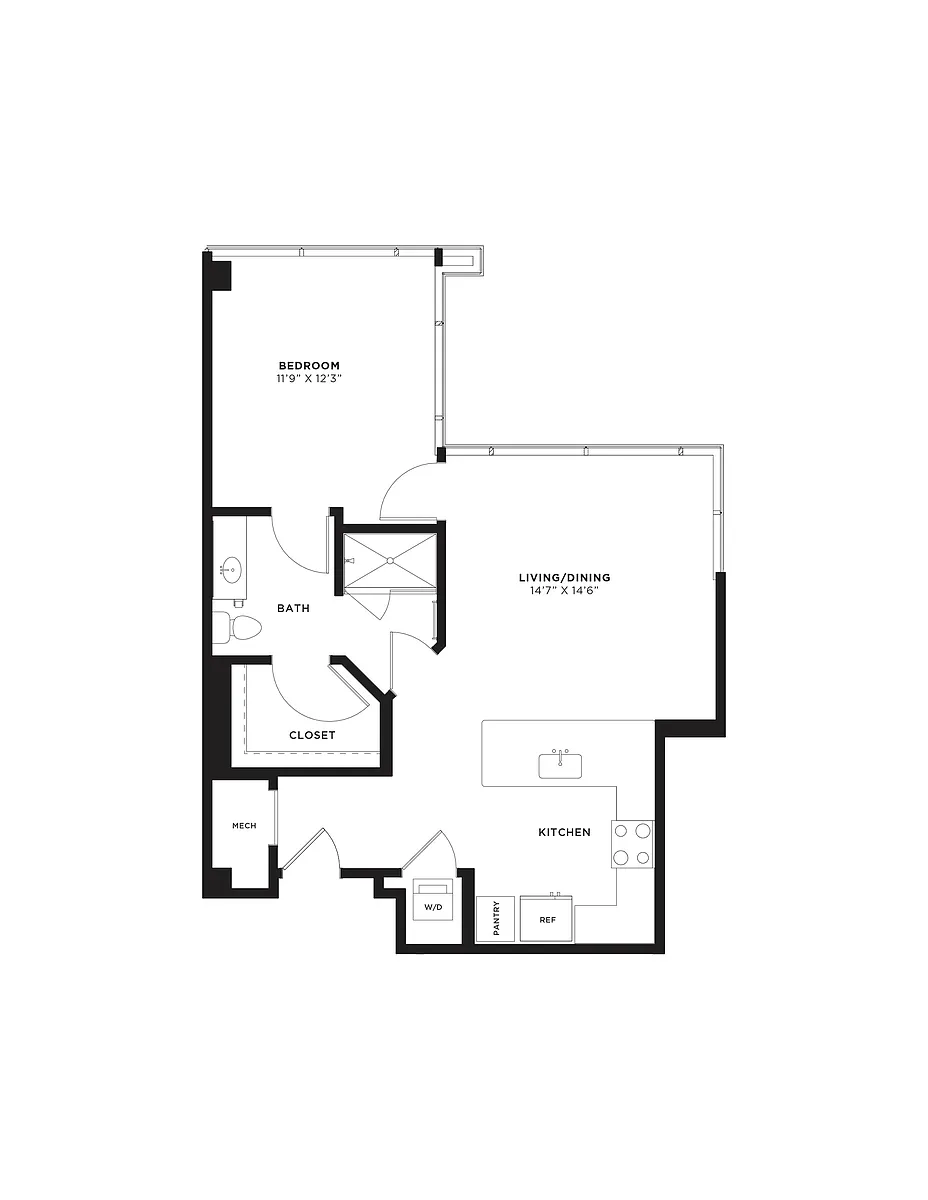 Floor plan 1 Bed/1 Bath-1C