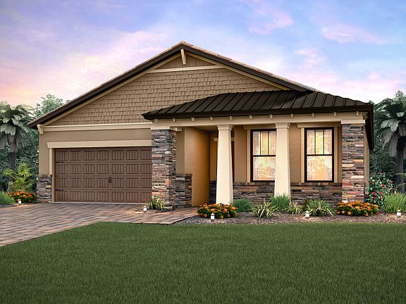 The Pompeii, a single-story family home with a 2 car garage, shown with Home Exterior C2B