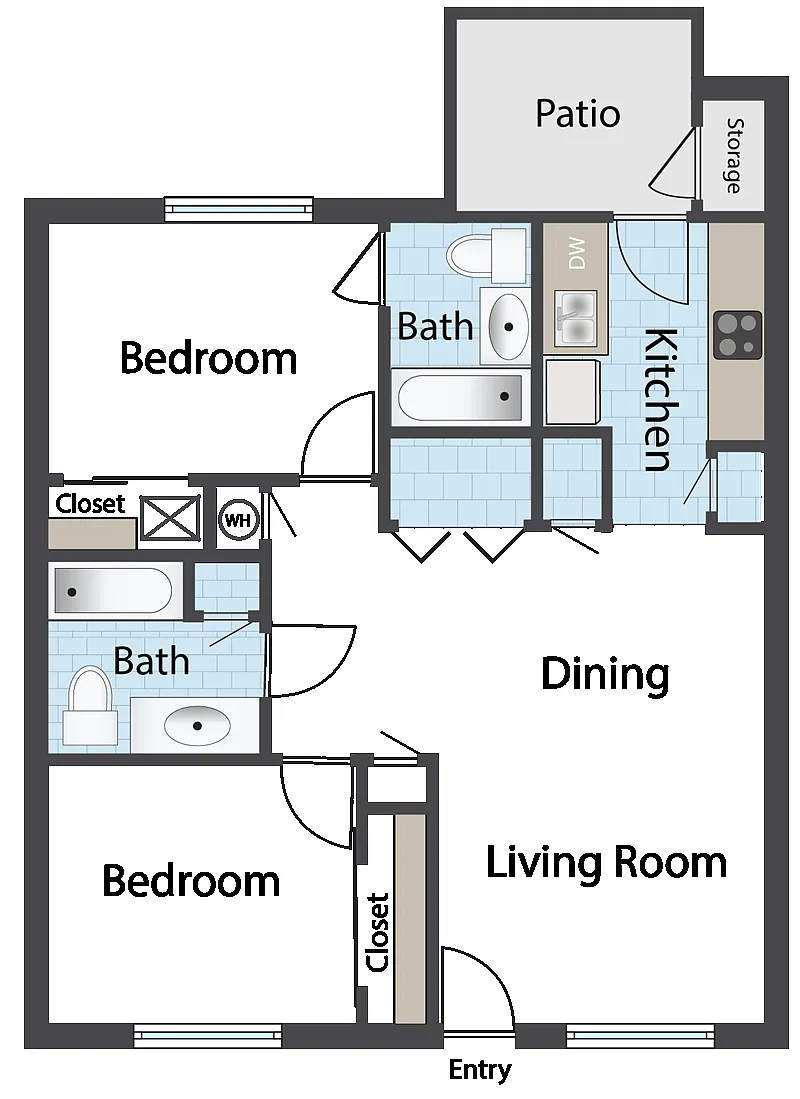 Floor plan 2 Bedroom and 2 Bath B
