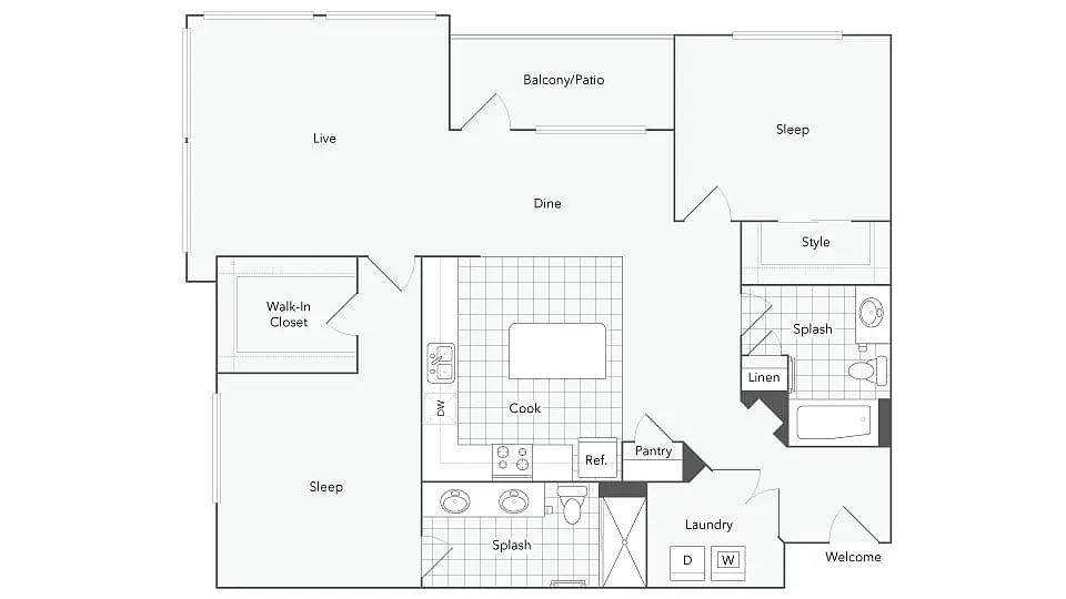 Floor plan 2 Bed 2 Bath Washer Dryer C